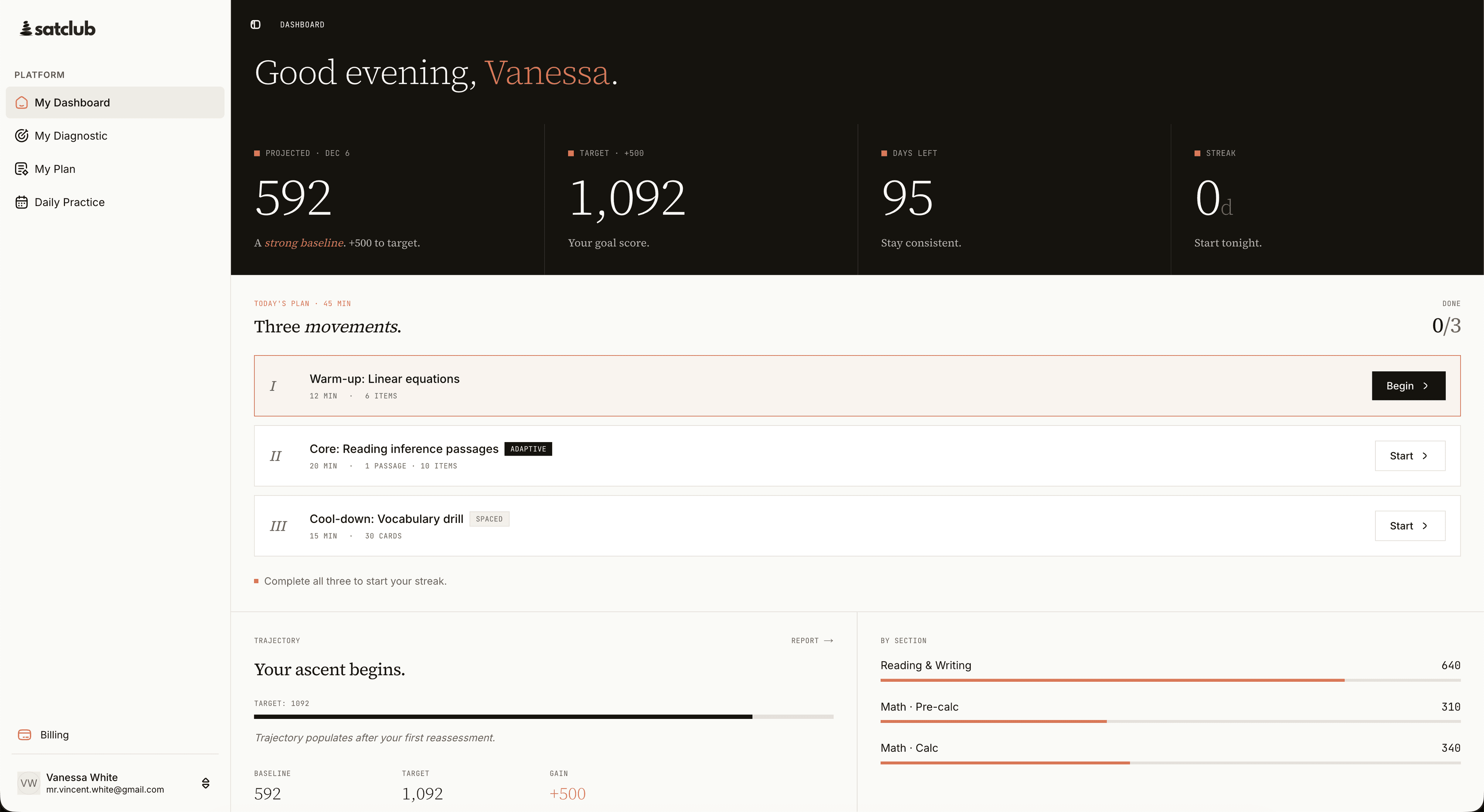 Satclub student dashboard